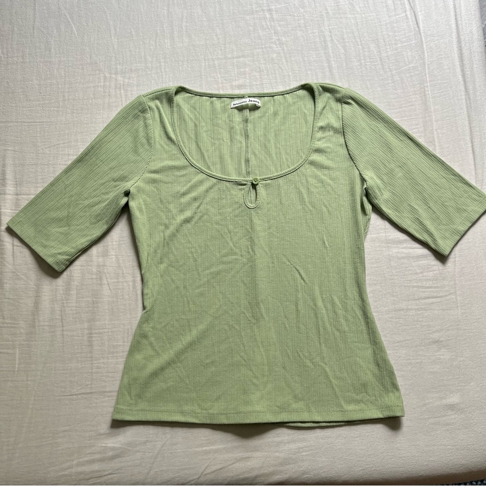 Reformation sage green rib knit short sleeve top